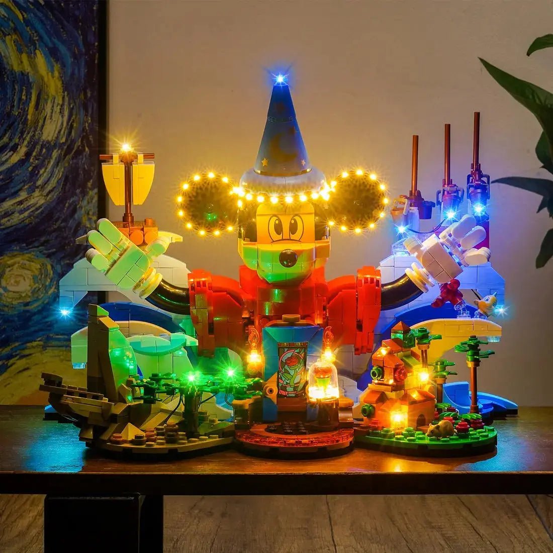 Bright My Bricks custom LED lighting for LEGO® Ideas Magic of Disney #21352 — front view fully lit
