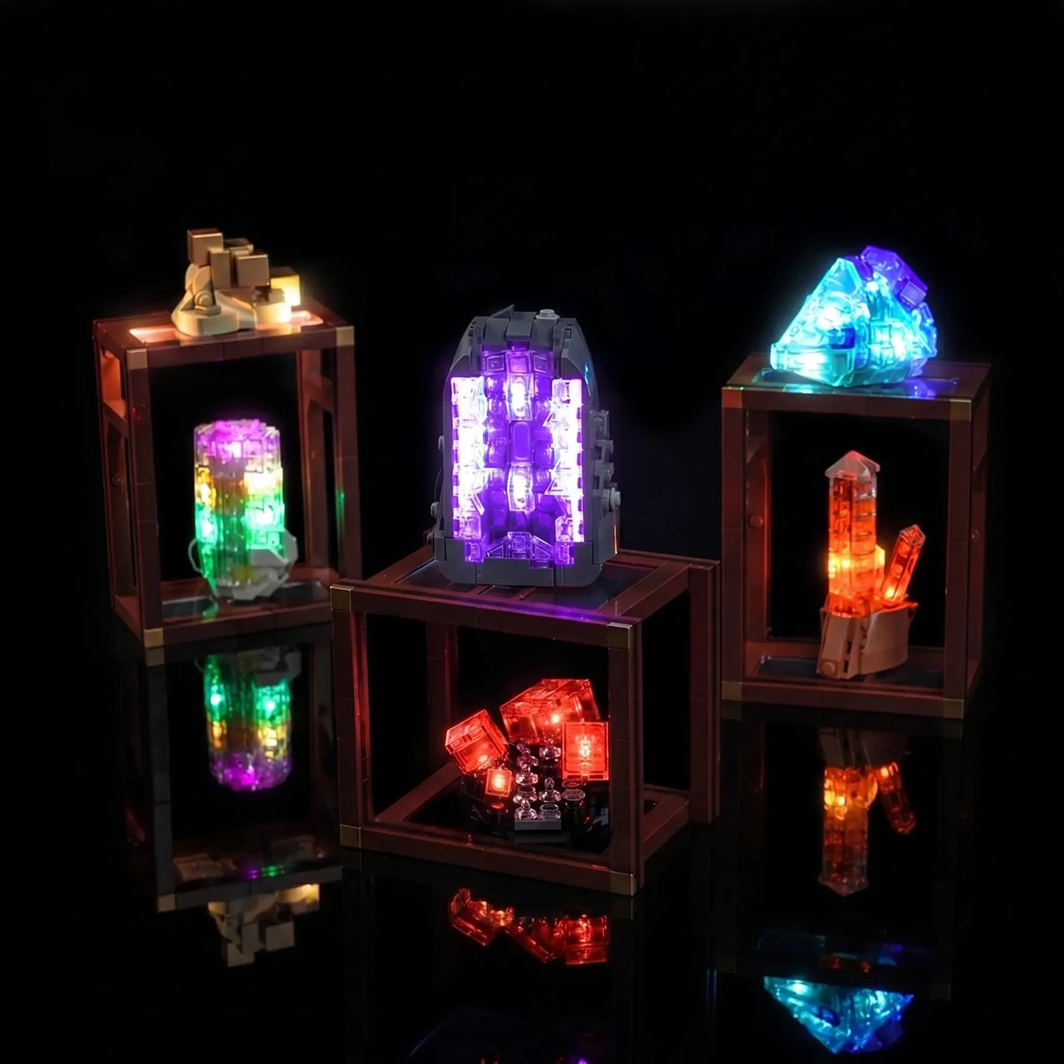 Bright My Bricks DIY LED light kit for LEGO® Ideas Mineral Collection #21362 — showcase lighting view