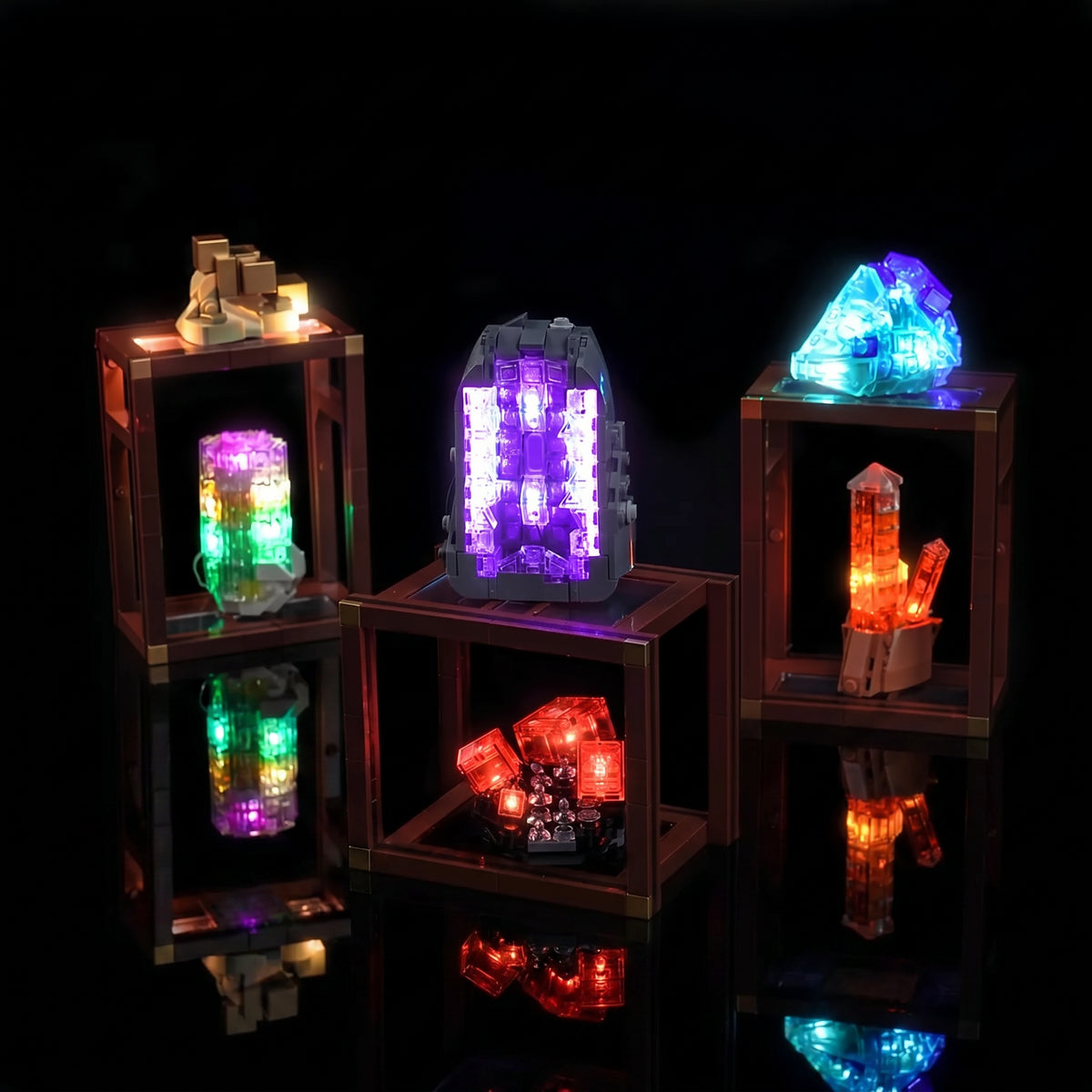 LEGO® Ideas Mineral Collection #21362 — LED kit powered on (light kit)
