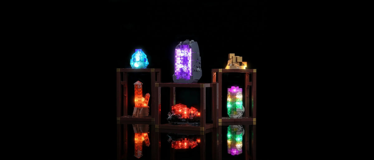 LED-Beleuchtungsset für LEGO® Mineraliensammlung #21362 — lit with the LED light kit
