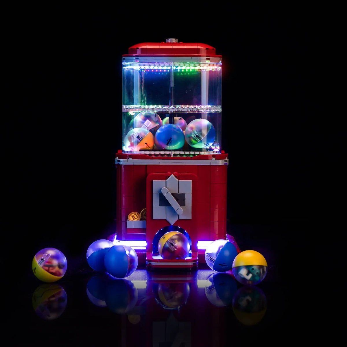 front view fully lit: Bright My Bricks LED lights for LEGO® Ideas Minifigure Vending Machine #21358