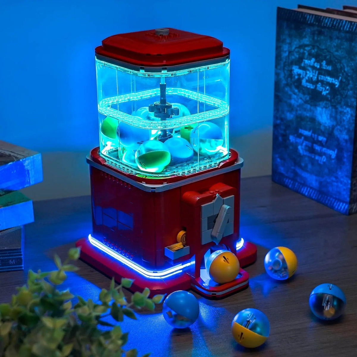 custom LED lighting for LEGO® Ideas Minifigure Vending Machine #21358, display lighting in a dark room