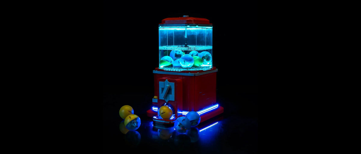Light Kit for LEGO® Ideas Minifigure Vending Machine #21358 — lit with the LED light kit