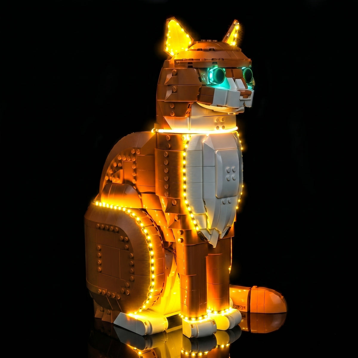 Bright My Bricks LED lighting kit for LEGO® Ideas Orange Cat #21376 — LED strips and bricks detail