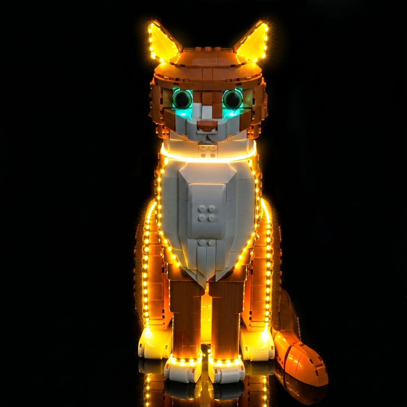 LEGO® Ideas Orange Cat #21376 installed and glowing, with the light kit