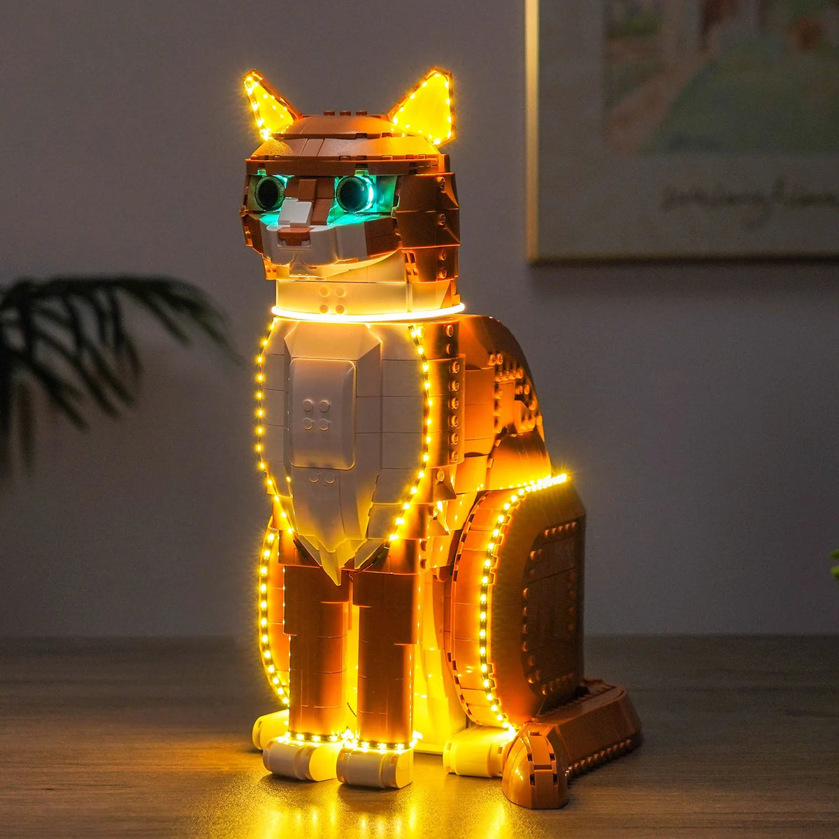 Bright My Bricks LED lighting kit for LEGO® Ideas Orange Cat #21376 — display lighting in a dark room