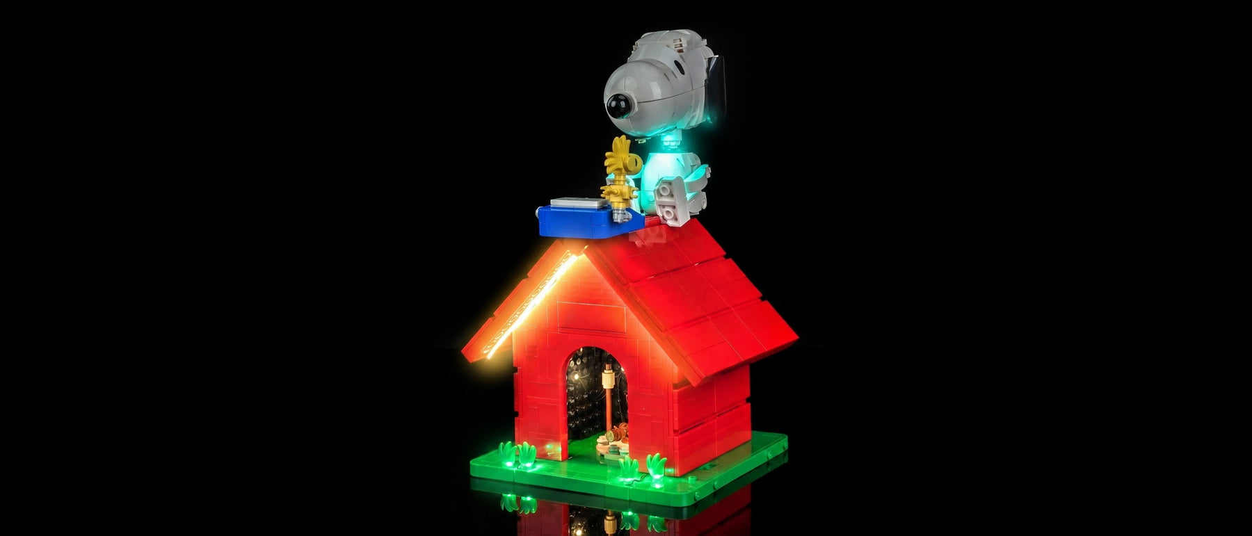 Light Kit for LEGO® Ideas Peanuts: Snoopy's Doghouse #21368 — lit with the LED light kit