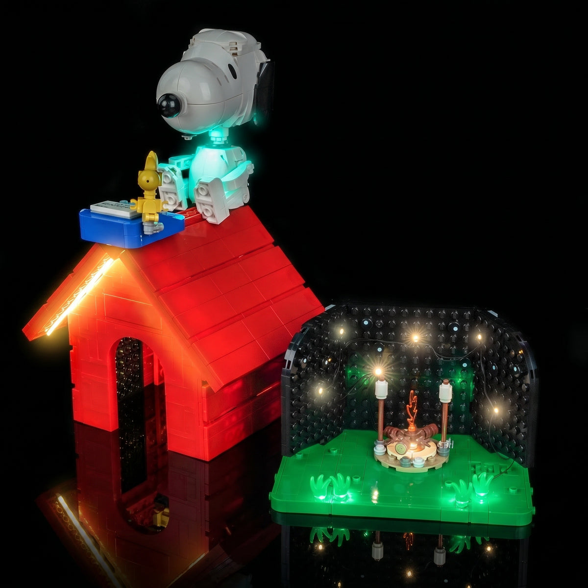 LEGO® Ideas Peanuts Snoopy's Doghouse #21368 — LED kit powered on (premium LED light kit)
