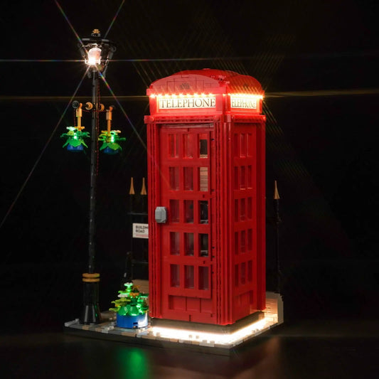 illuminated at night: Bright My Bricks LED lighting kit for LEGO® Ideas Red London Telephone Box #21347