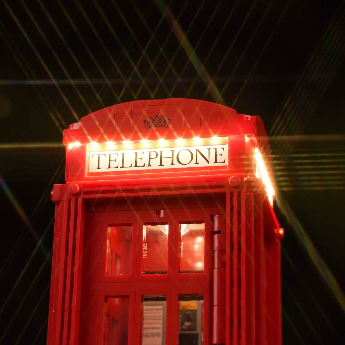 Bright My Bricks LED lighting kit for LEGO® Ideas Red London Telephone Box #21347 — warm LED glow detail