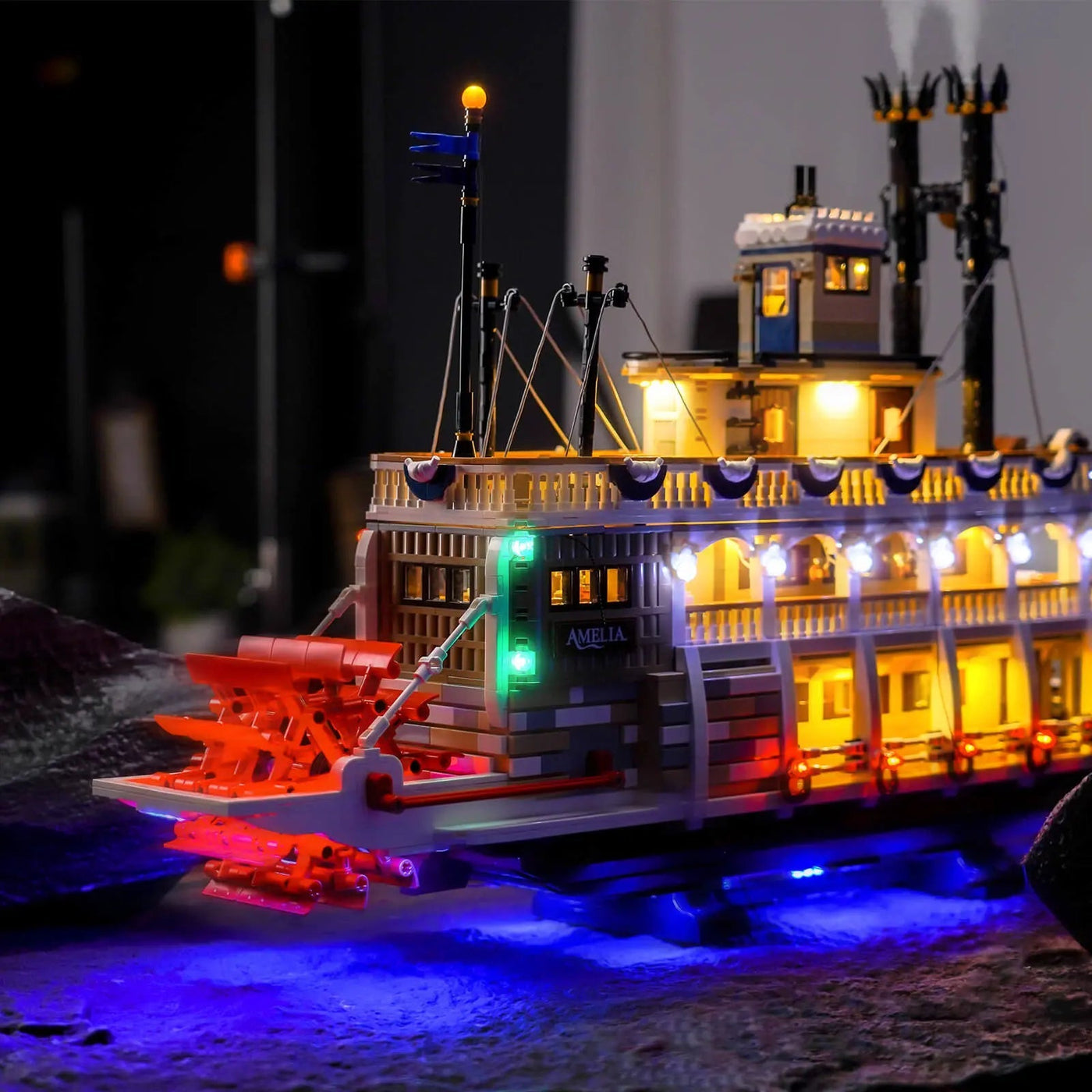 Bright My Bricks LED light kit for LEGO® Ideas River Steamboat #21356 — display lighting in a dark room