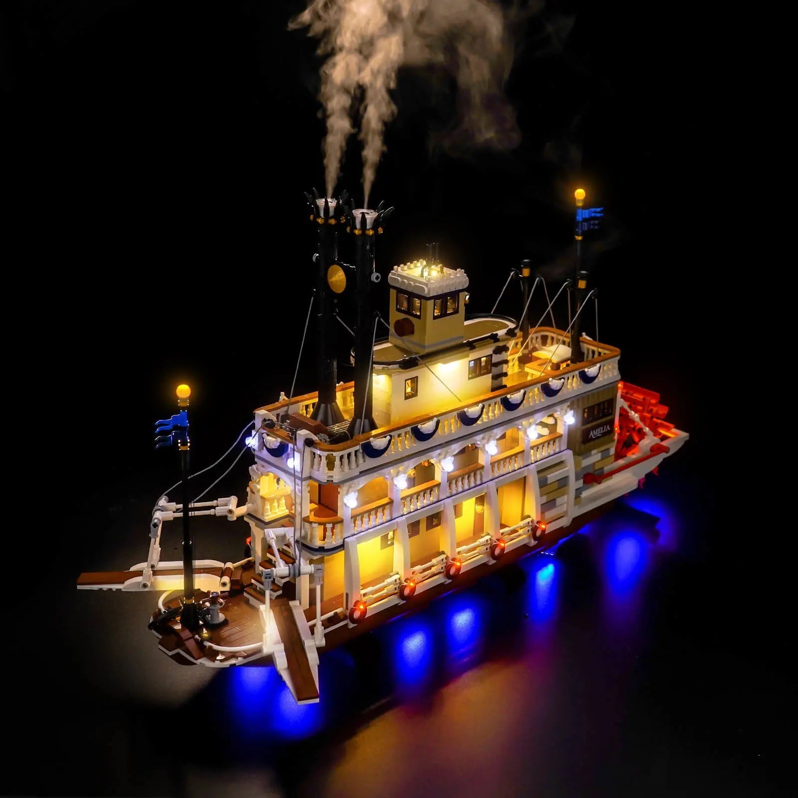 LEGO® Ideas River Steamboat #21356 — brightened interior detail (display light kit)