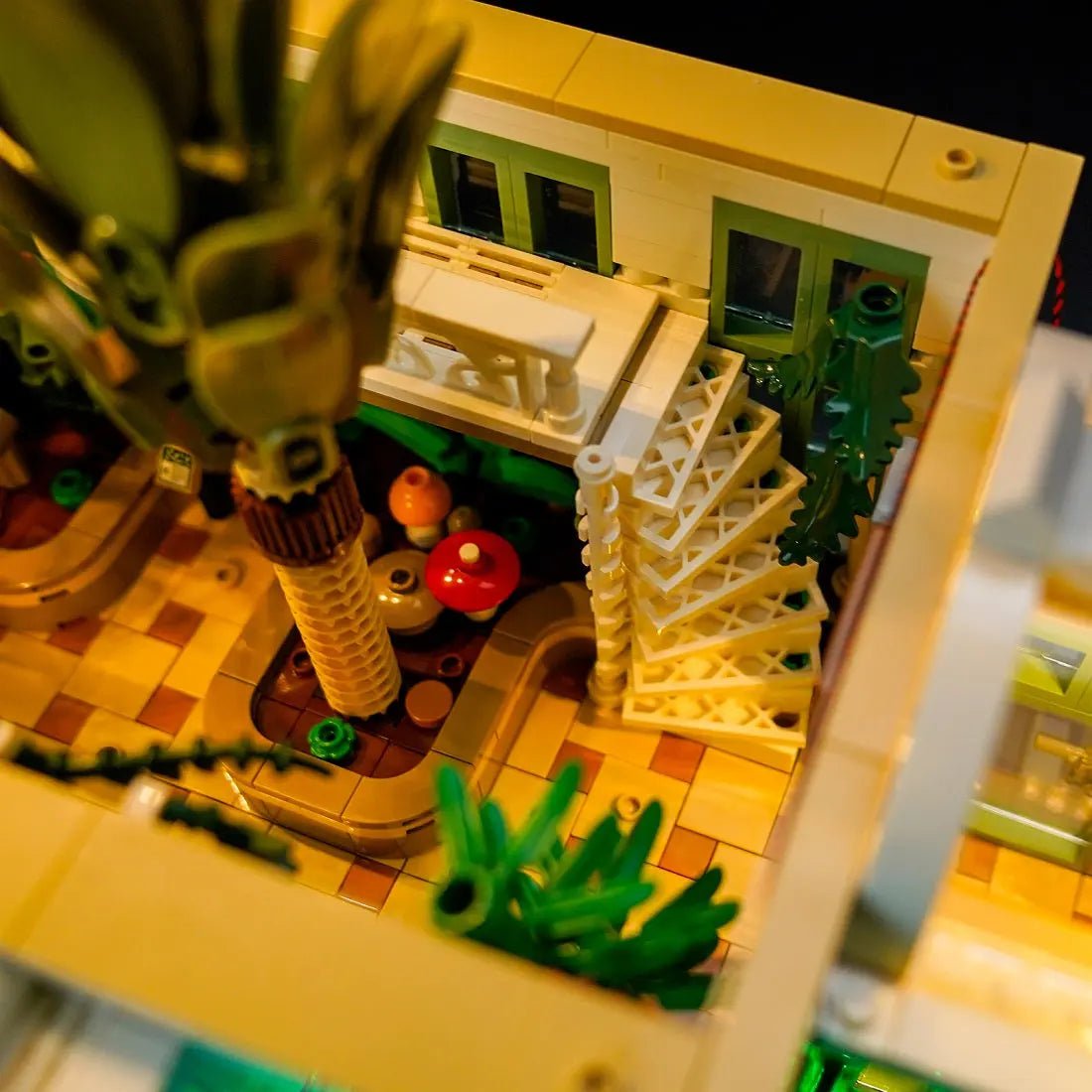 LEGO® Ideas The Botanical Garden #21353 — installed and glowing (light kit)