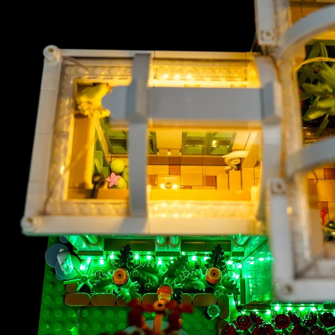Close-up of LED lights on LEGO Ideas The Botanical Garden #21353