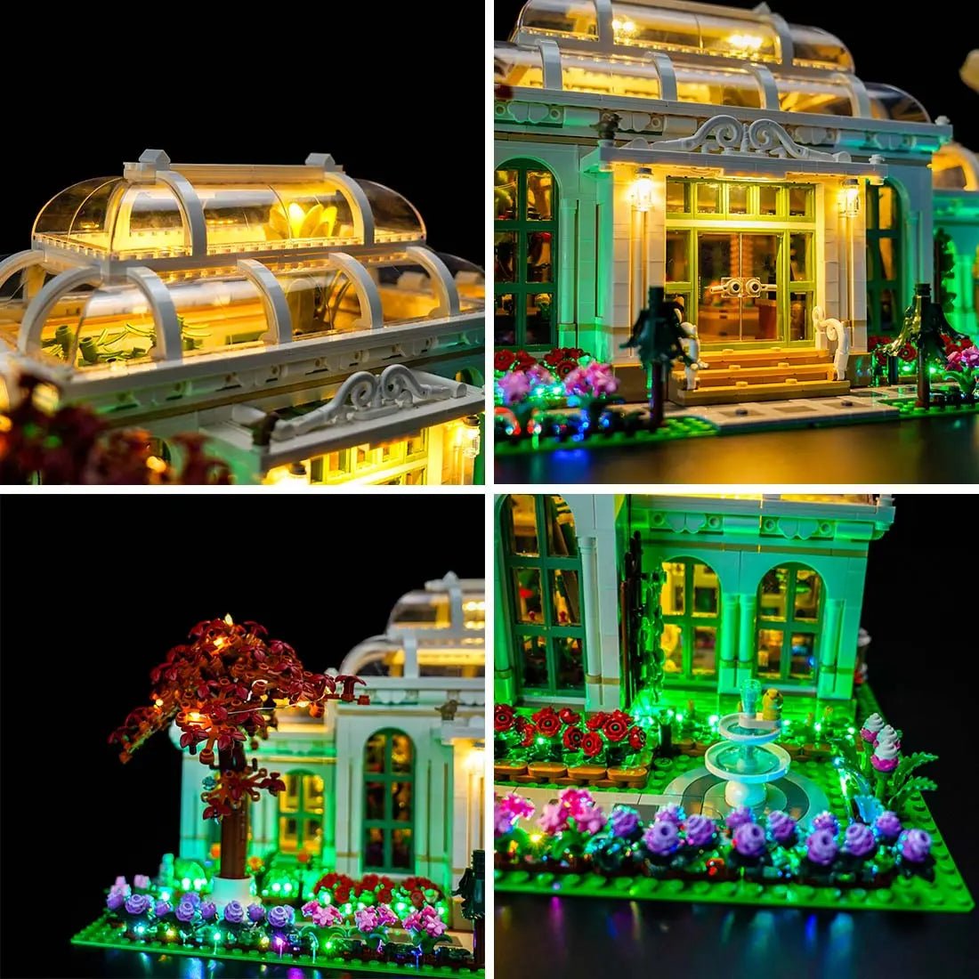 LEGO® Ideas The Botanical Garden #21353 lighting effect on the build, with the light kit