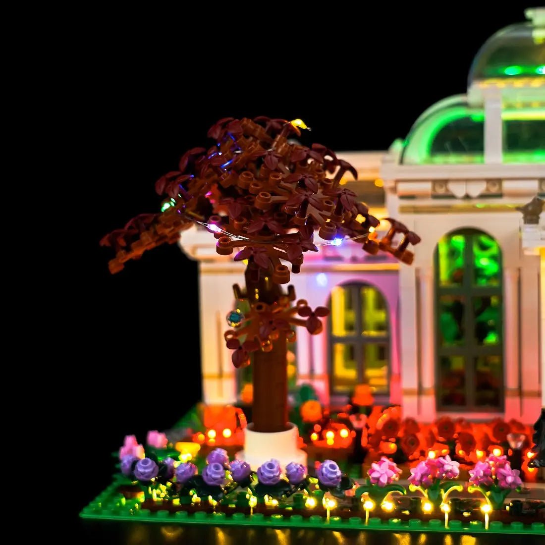 LEGO® Ideas The Botanical Garden #21353 — installed and glowing (light kit)