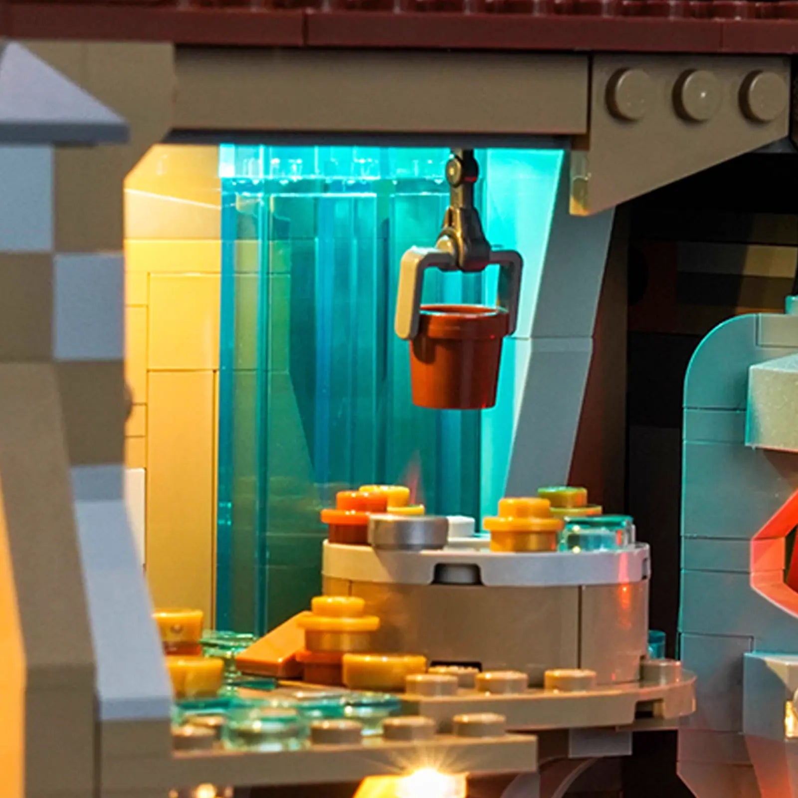Close-up of LED lights on LEGO Ideas The Goonies #21363