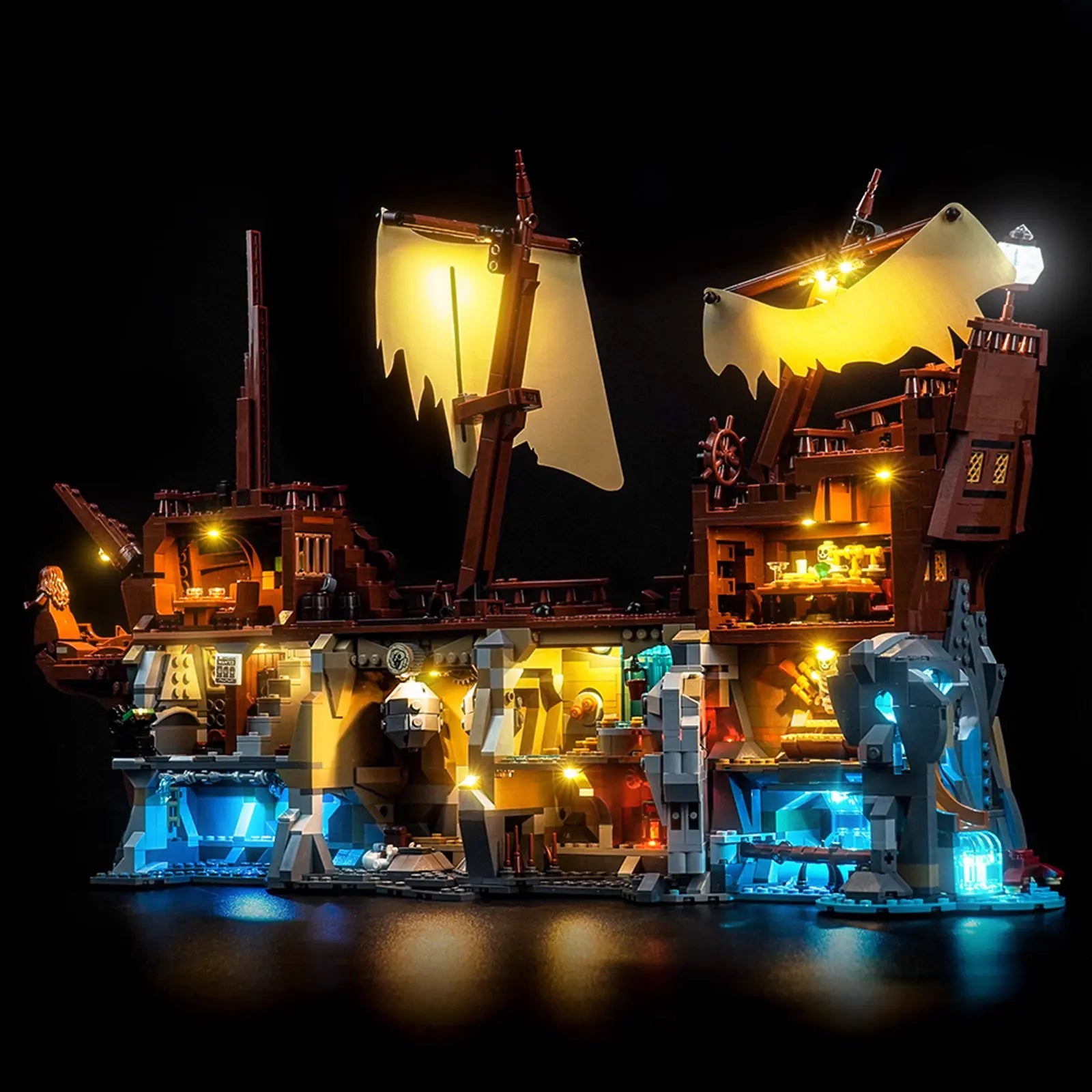 LEGO Ideas The Goonies #21363 illuminated at night