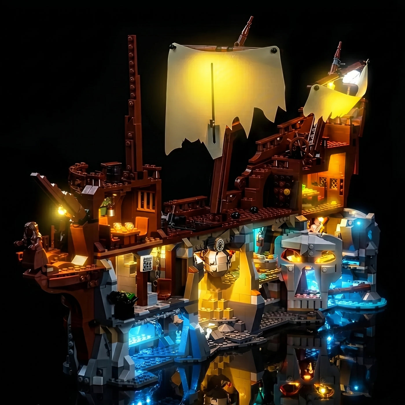 custom LED lighting for LEGO® Ideas The Goonies #21363, close-up of the LED lighting detail
