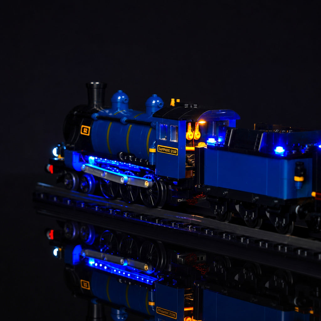 LEGO® Ideas The Orient Express Train #21344 night-mode display glow, with the LED light kit