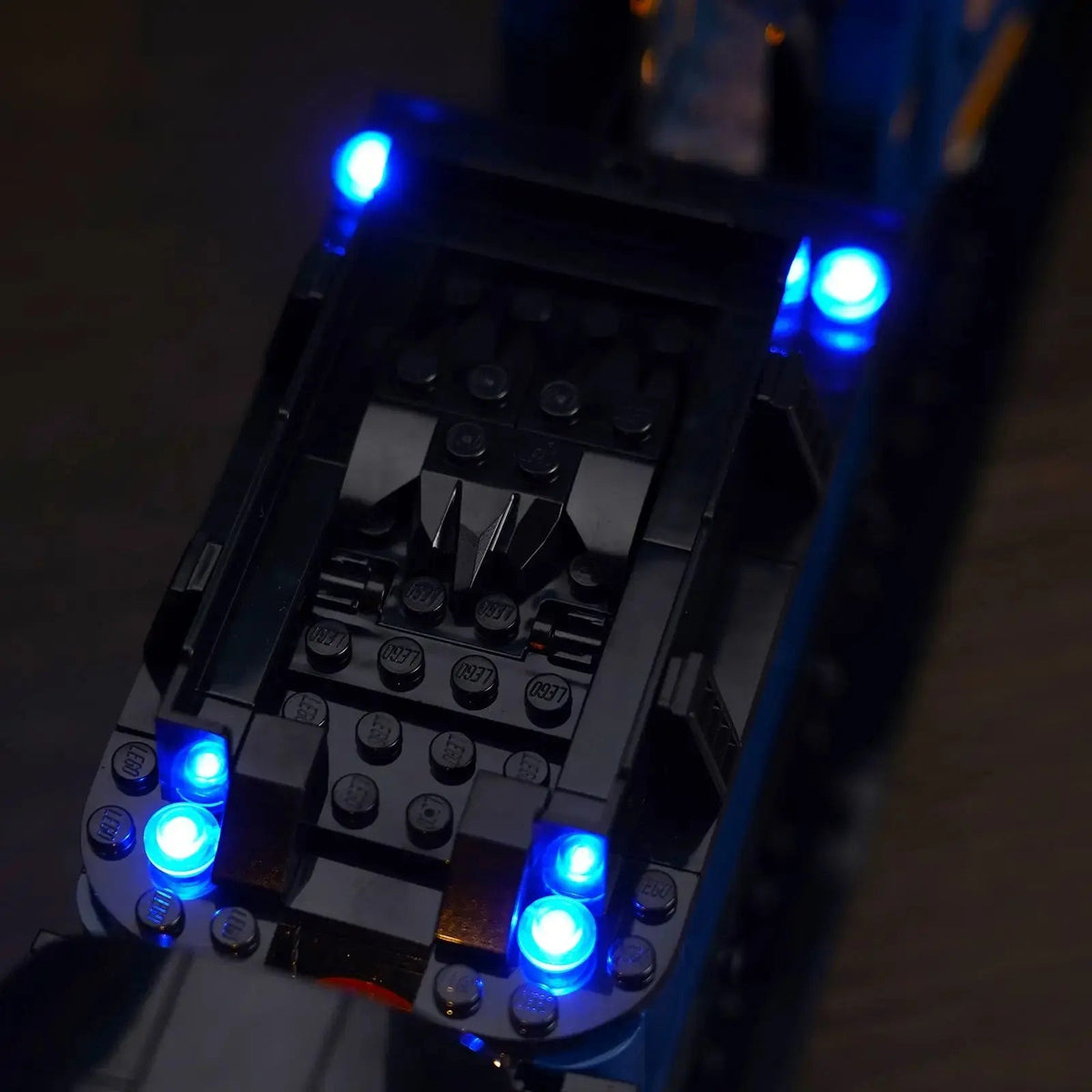 LEGO® Ideas The Orient Express Train #21344 side angle with lights on, with the RGB LED light kit