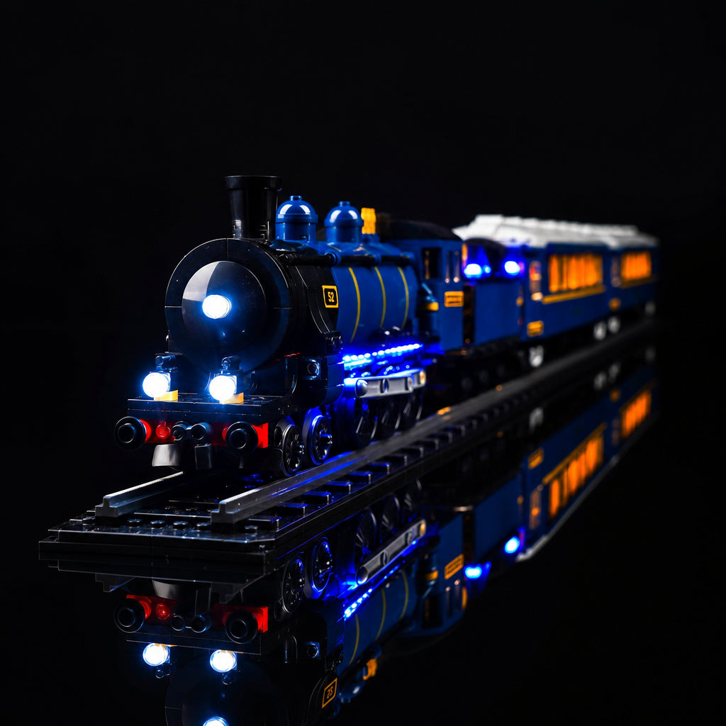 LEGO® Ideas The Orient Express Train #21344 — warm LED glow detail (RGB LED light kit)