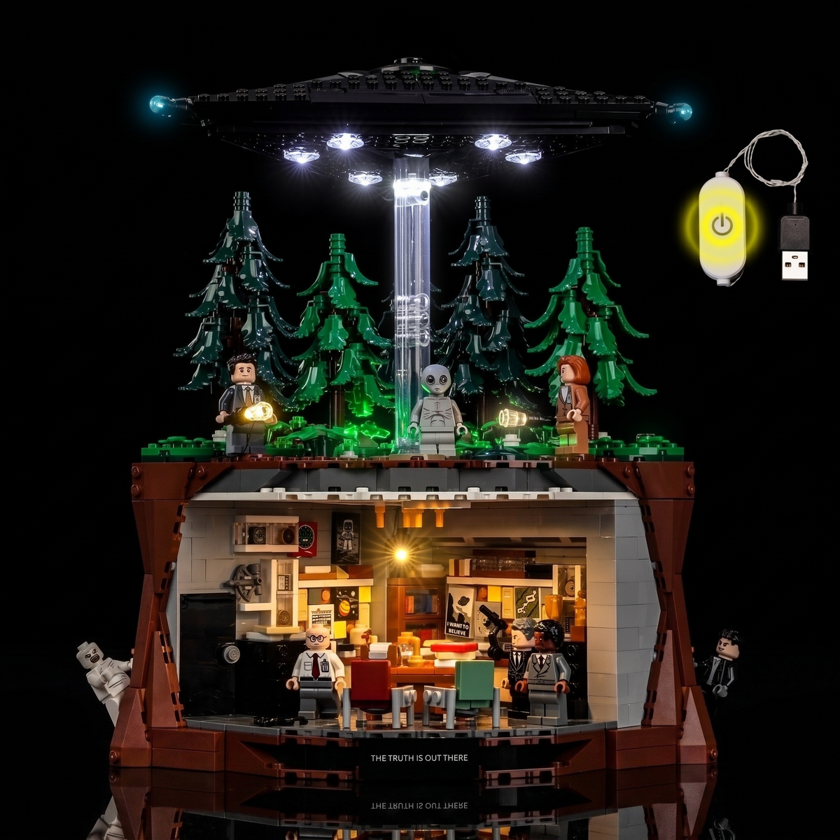 light kit for LEGO® Ideas The X-Files #21369, illuminated at night