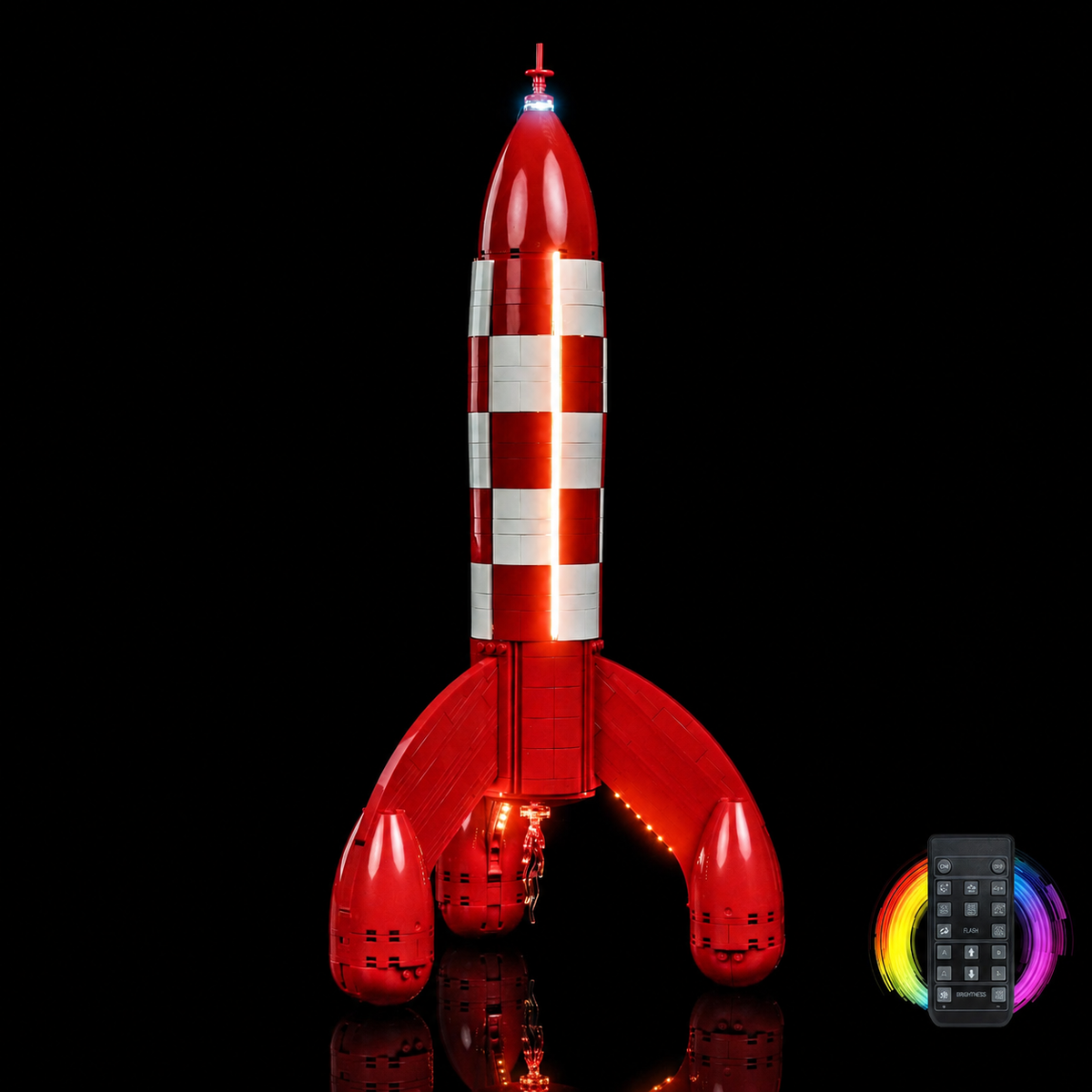 warm LED glow detail: Bright My Bricks LED lights for LEGO® Ideas Tintin Moon Rocket #21367