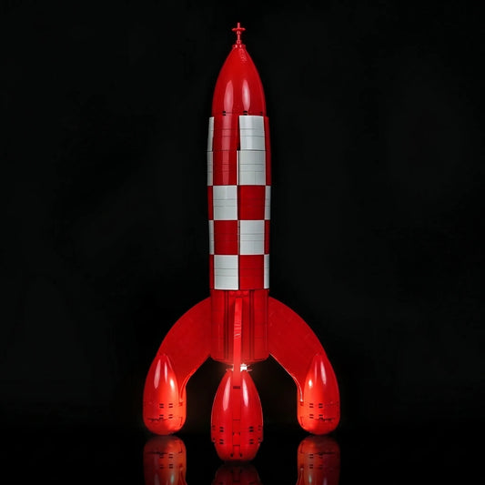 LED lighting kit for LEGO® Ideas Tintin Moon Rocket #21367, side angle with lights on