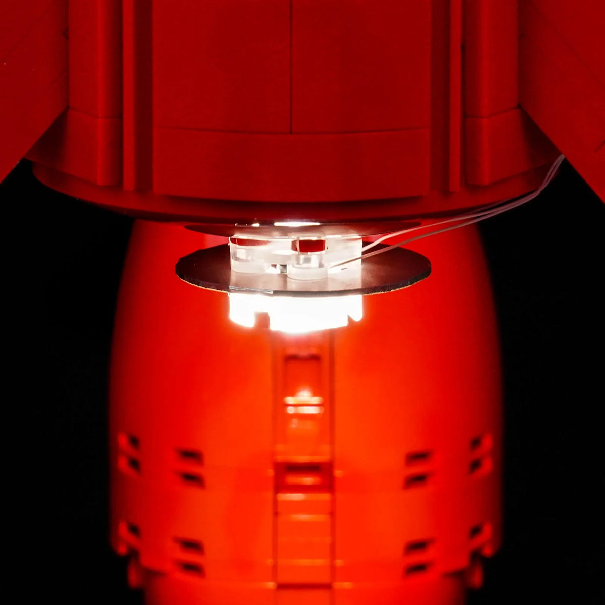 USB-powered LED light kit for LEGO® Ideas Tintin Moon Rocket #21367, showcase lighting view
