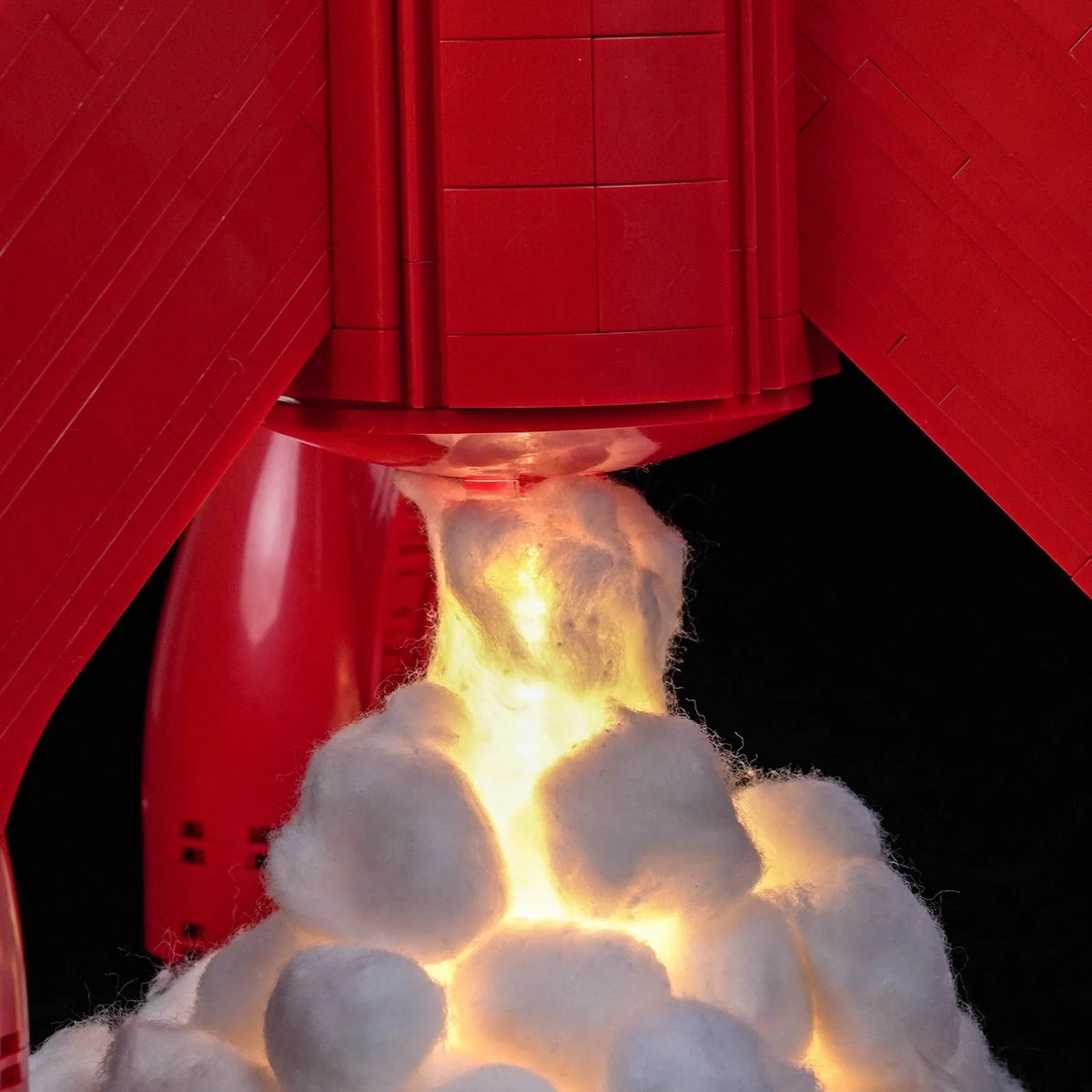 front view fully lit: Bright My Bricks custom LED lighting for LEGO® Ideas Tintin Moon Rocket #21367