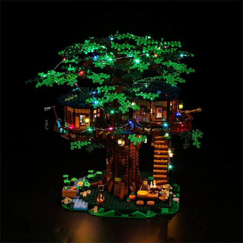 Close-up of LED lights on LEGO Ideas Tree House #21318
