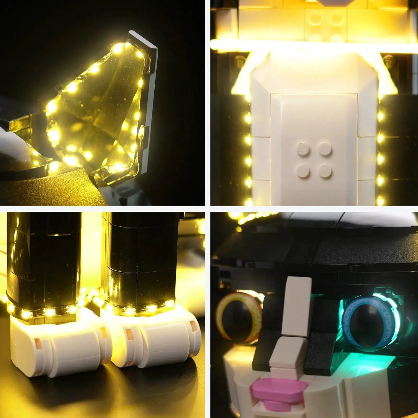LEGO® Ideas Tuxedo Cat #21349 before-and-after lighting, with the light kit