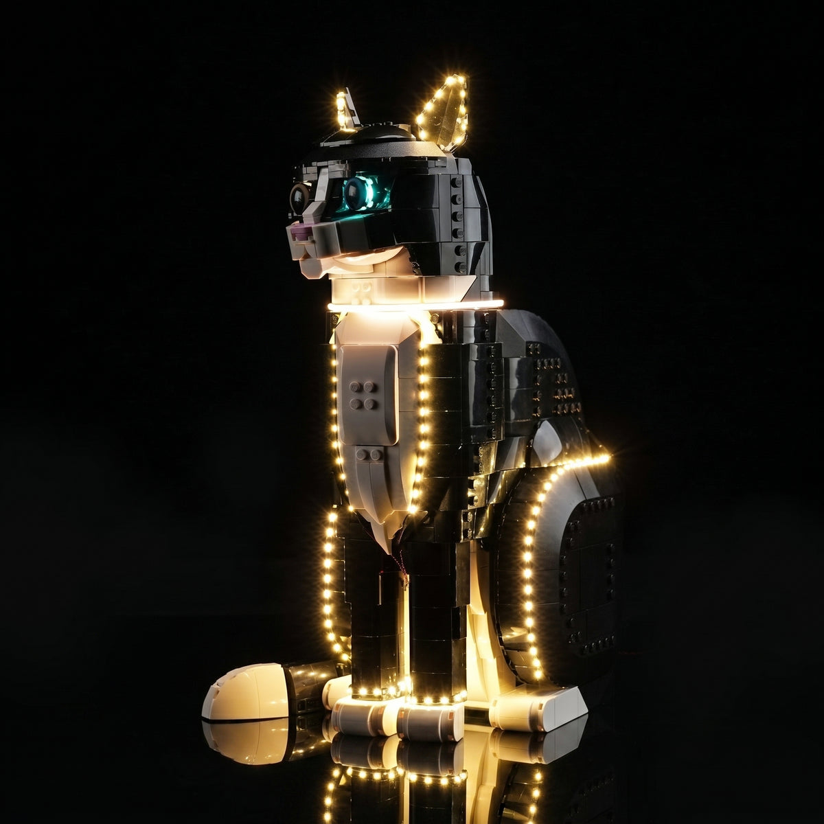 LED light kit for LEGO® Ideas Tuxedo Cat #21349, LED strips and bricks detail