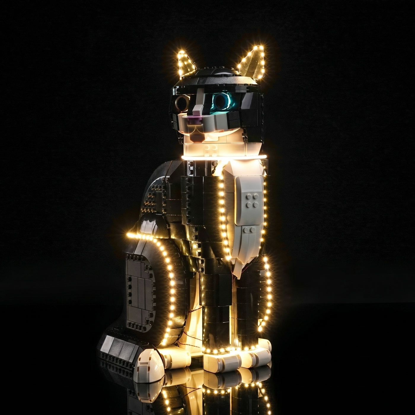 Bright My Bricks display light kit for LEGO® Ideas Tuxedo Cat #21349 — LED strips and bricks detail