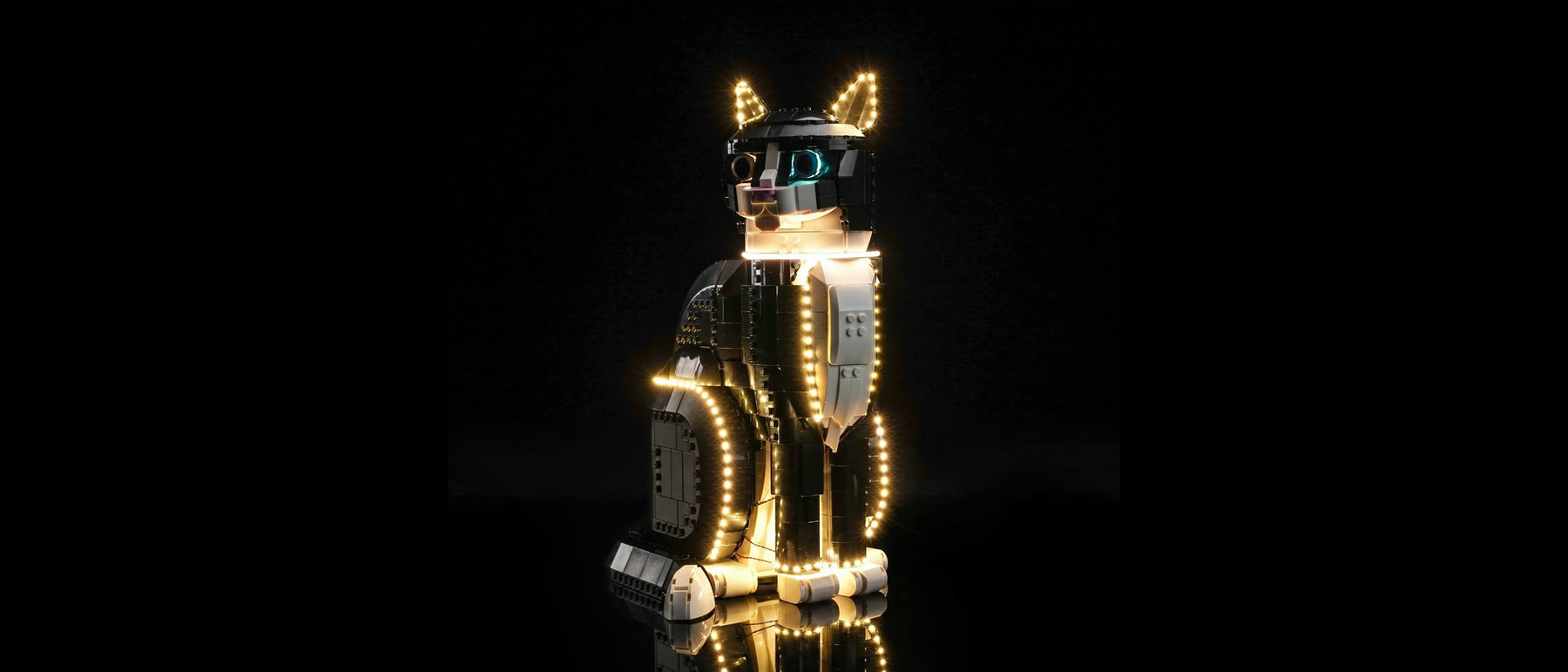 Light Kit for LEGO® Ideas Tuxedo Cat #21349 — lit with the LED light kit