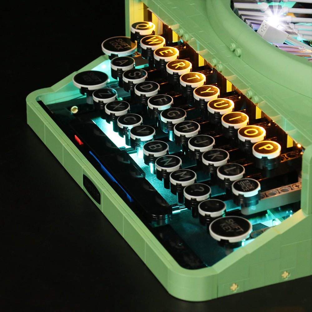 Bright My Bricks custom LED lighting for LEGO® Ideas Typewriter #21327 — before-and-after lighting