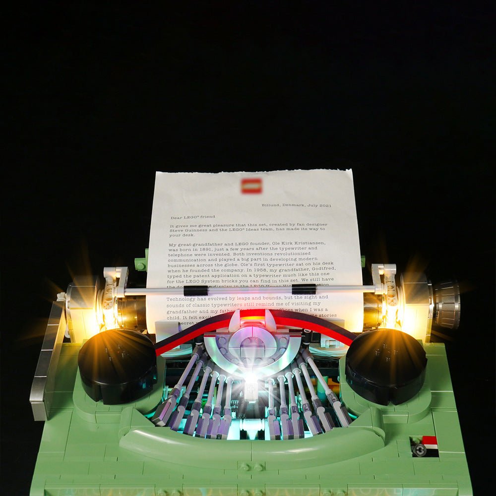 LED lights for LEGO® Ideas Typewriter #21327, close-up of the LED lighting detail