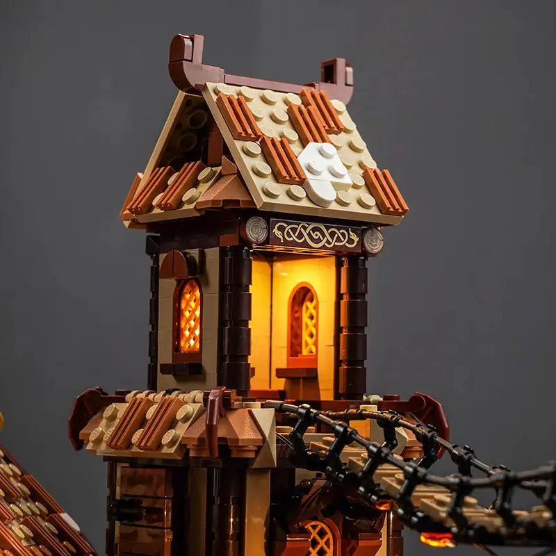 premium LED light kit for LEGO® Ideas Viking Village #21343, fully illuminated on display