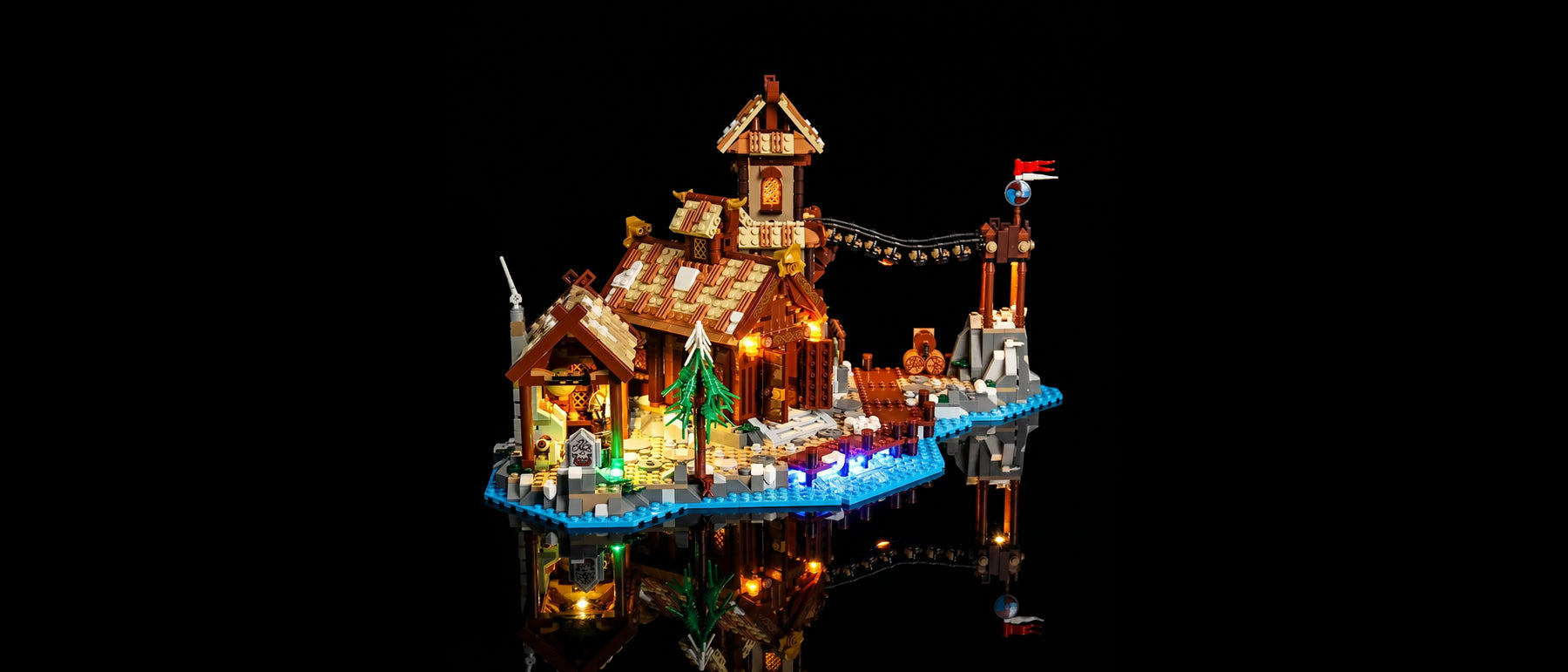 Light Kit for LEGO® Ideas Viking Village #21343 — lit with the LED light kit