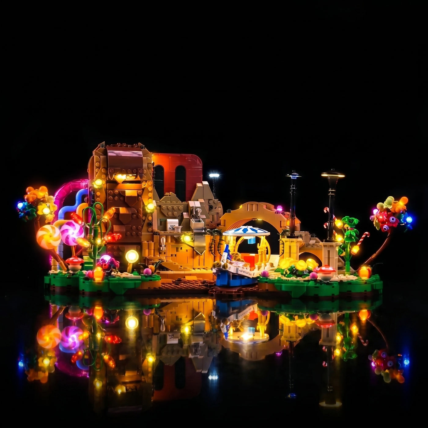 RGB LED light kit for LEGO® Ideas Willy Wonka & the Chocolate Factory #21360, display lighting in a dark room