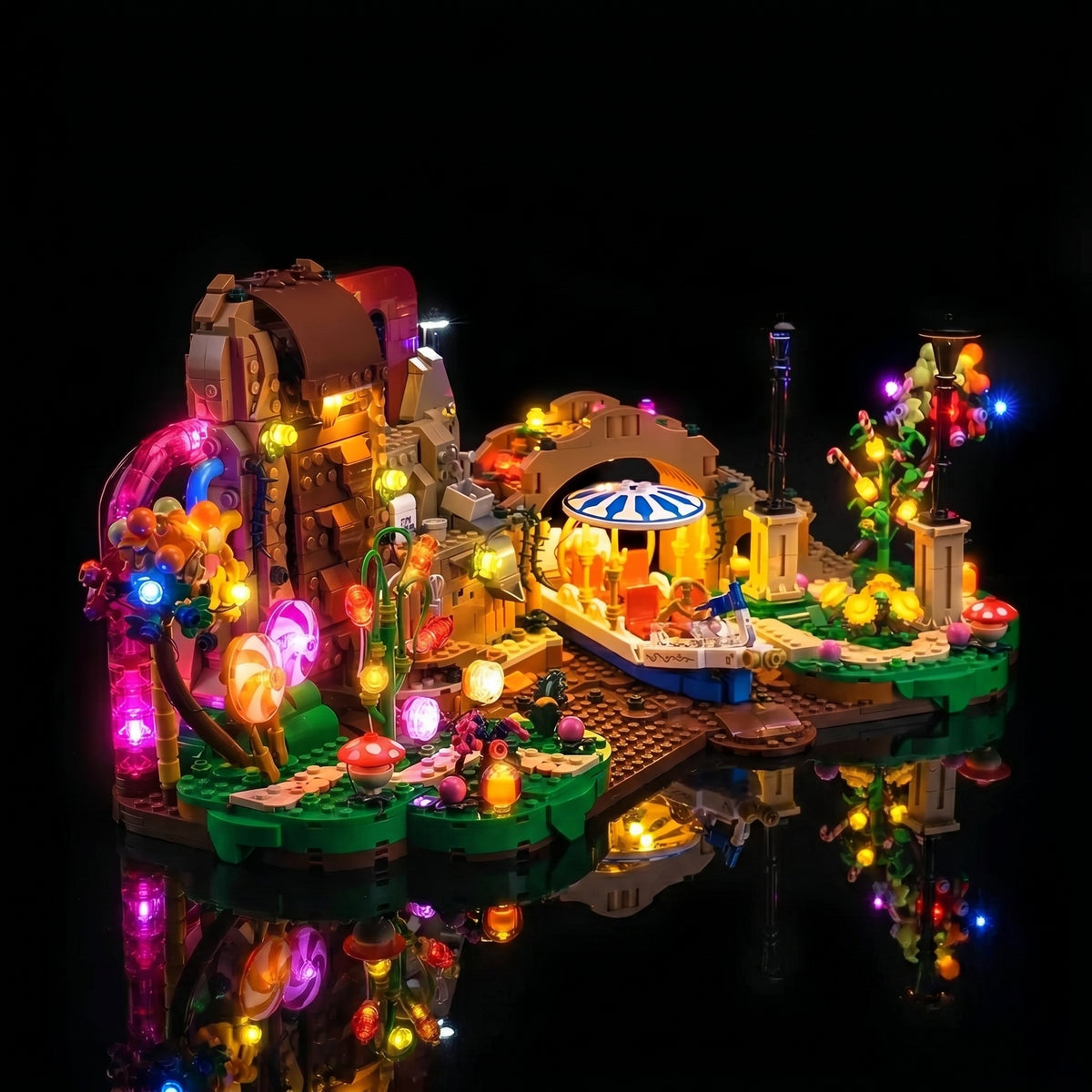 premium LED light kit for LEGO® Ideas Willy Wonka & the Chocolate Factory #21360, LED strips and bricks detail