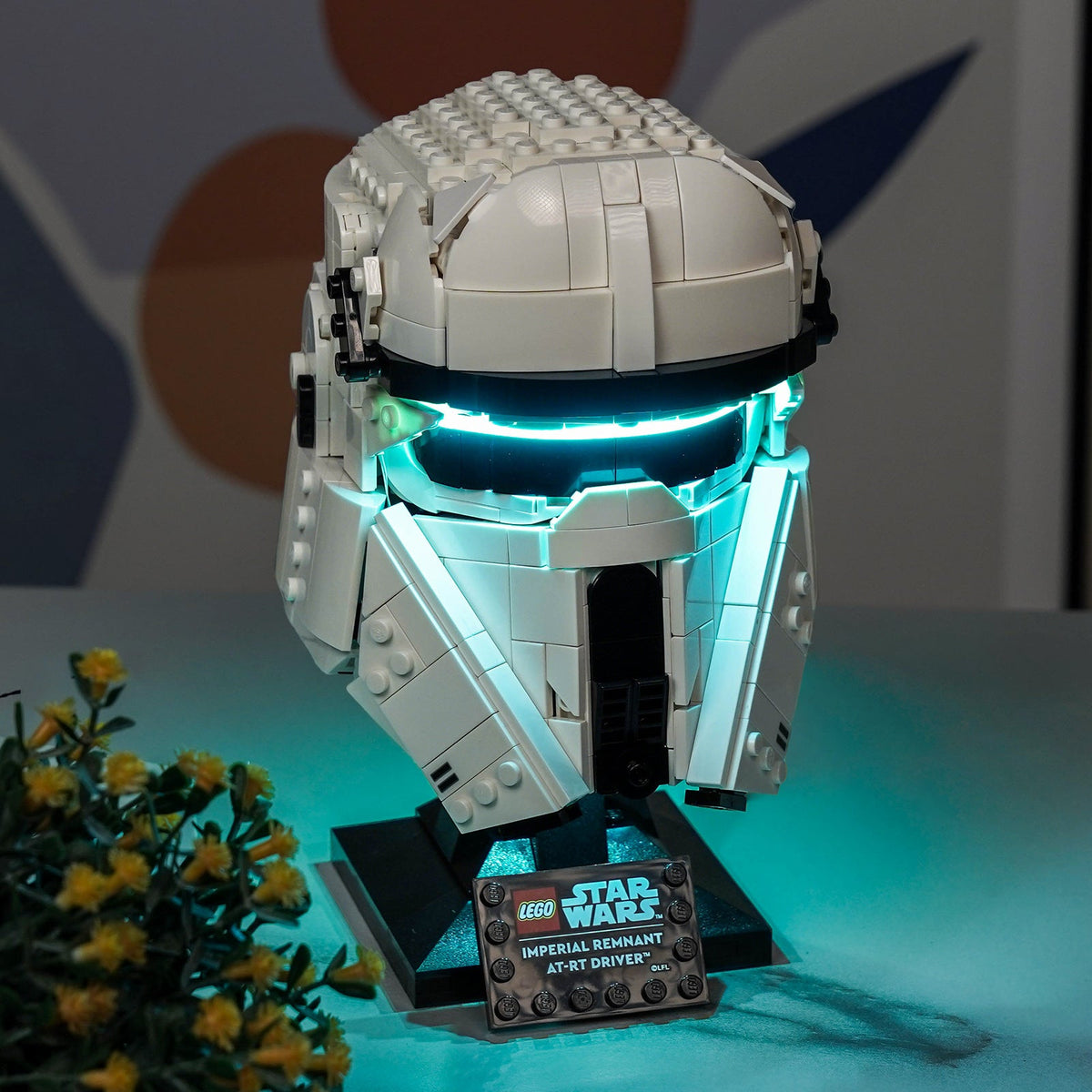 custom LED lighting for LEGO® Imperial Remnant AT-RT Driver Helmet #75458, close-up of the LED lighting detail