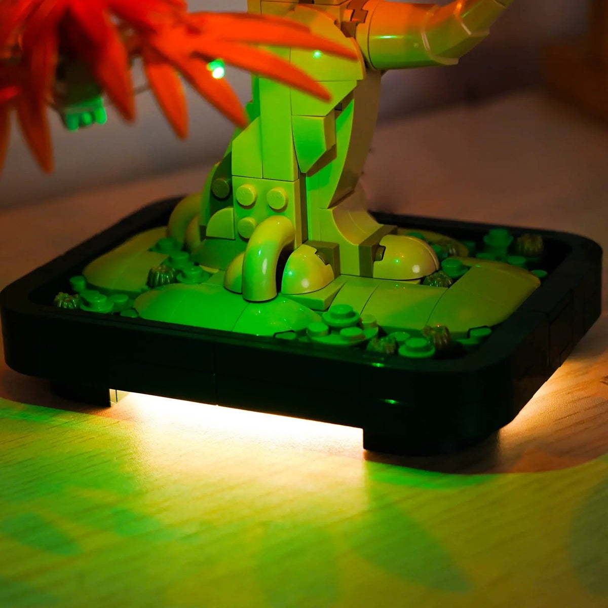 LEGO® Japanese Red Maple Bonsai Tree #10348 — night-mode display glow (USB-powered LED light kit)
