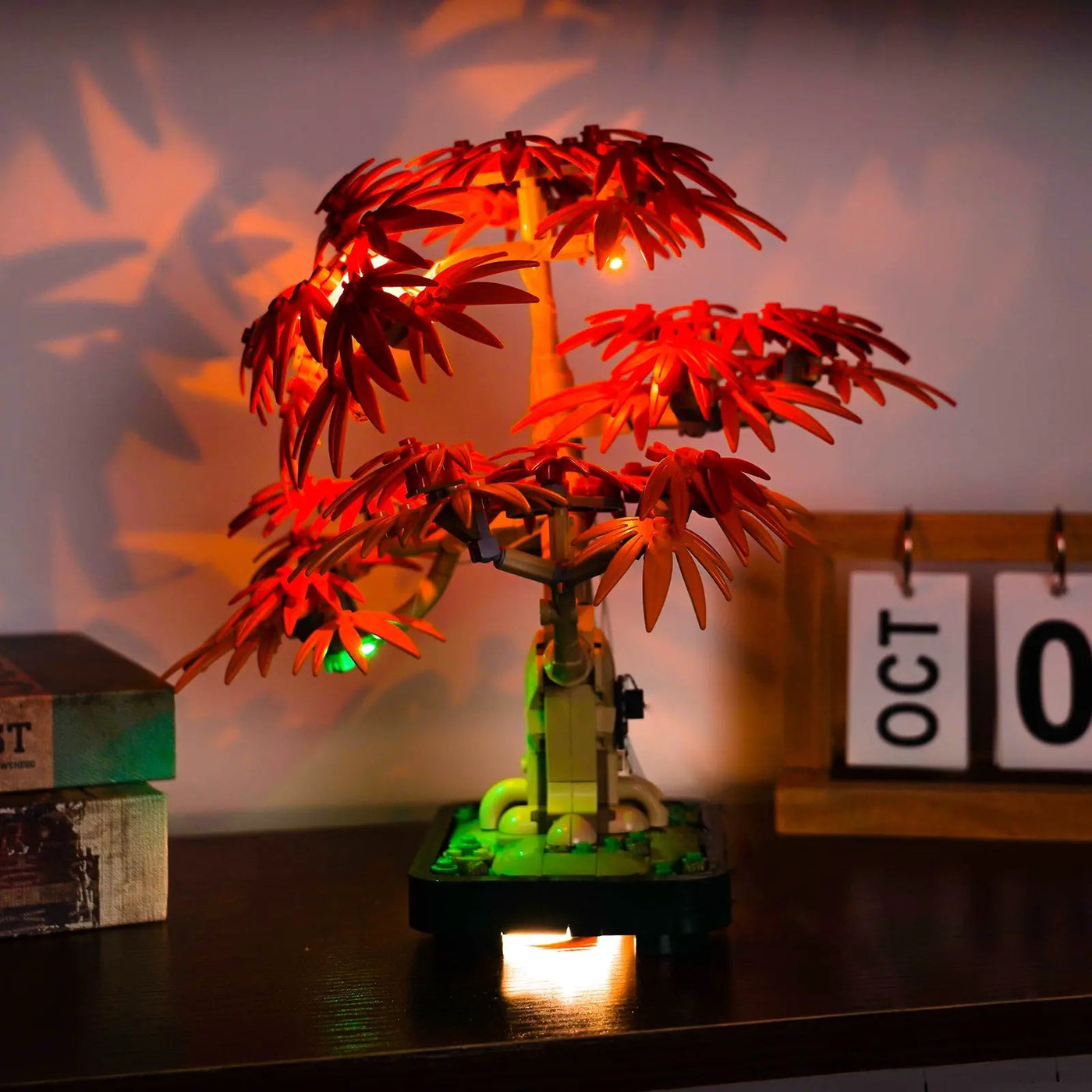 Bright My Bricks LED lighting kit for LEGO® Japanese Red Maple Bonsai Tree #10348 — before-and-after lighting
