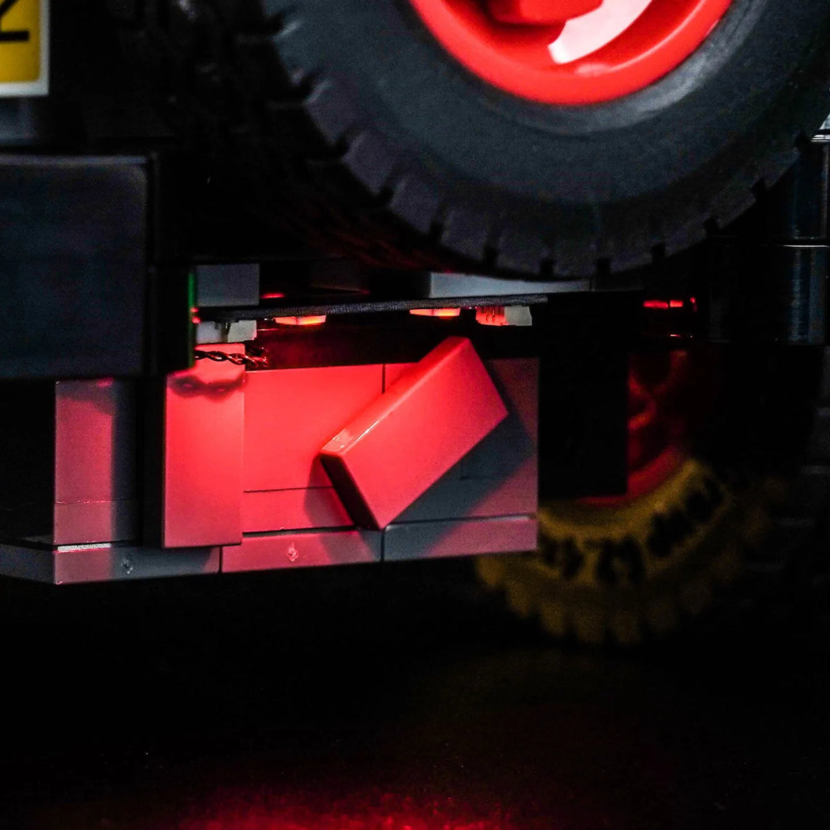 DIY LED light kit for LEGO® Jurassic Park Jeep Wrangler #77984, installed and glowing