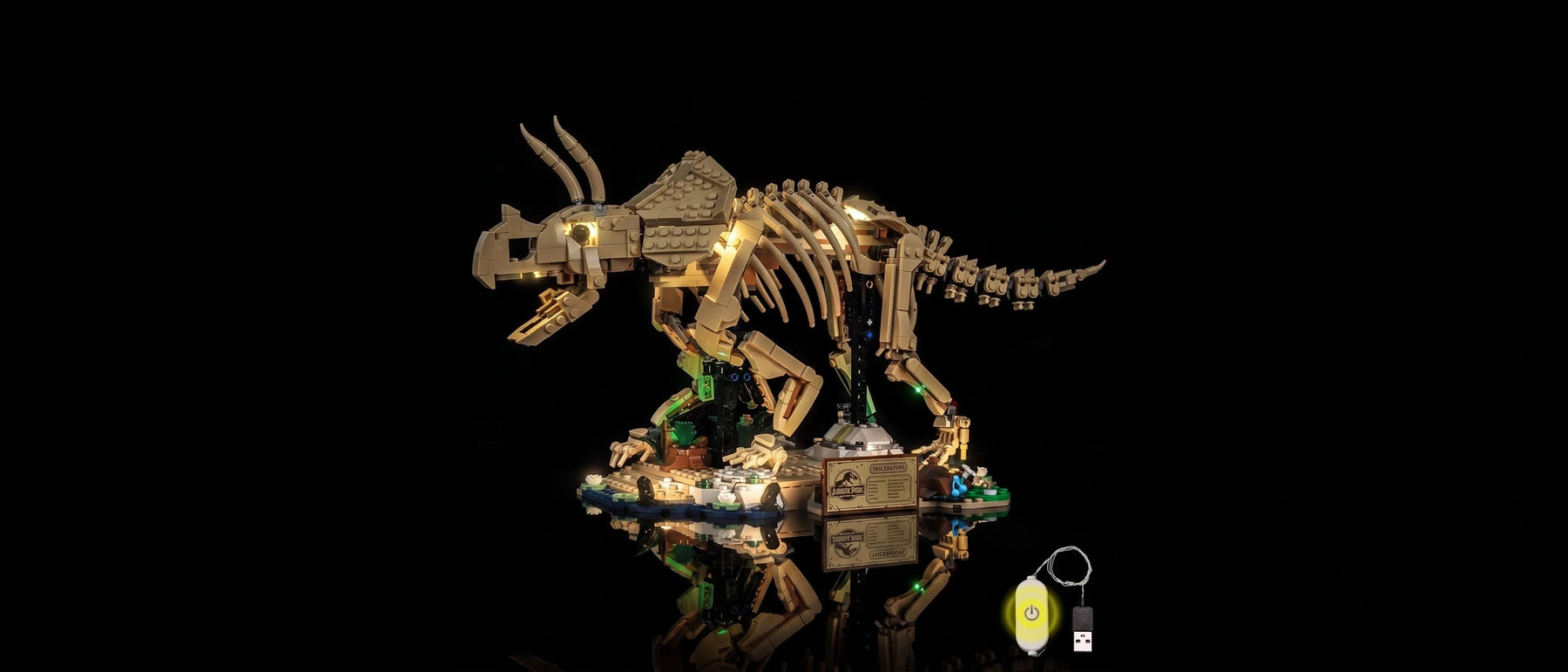 Light Kit for LEGO® Jurassic World Dinosaur Fossils: Triceratops #77985 — lit with the LED light kit