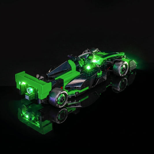 LEGO® KICK Sauber F1 Team C44 Race Car #77247 — display lighting in a dark room (LED light kit)