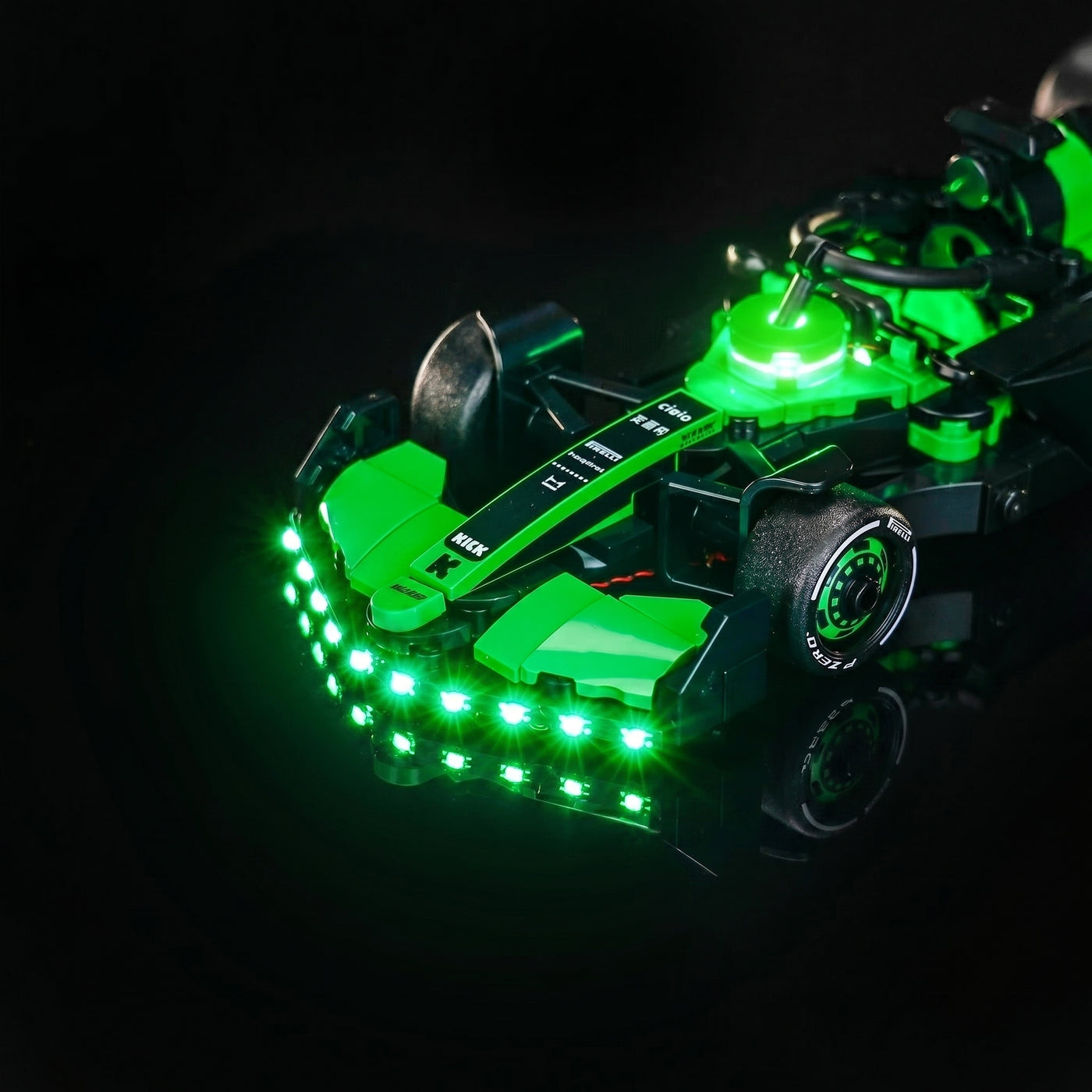 LED light kit for LEGO® KICK Sauber F1 Team C44 Race Car #77247, showcase lighting view