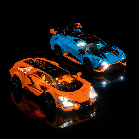 Bright My Bricks light kit for LEGO® Lamborghini Revuelto & Huracán STO #77238 — side angle with lights on